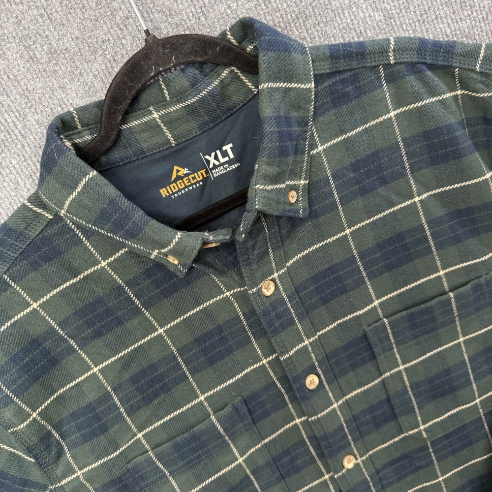 NWT Ridgecut Toughwear Heavy Flannel Shirt Mens XLT Green Navy Plaid Cotton